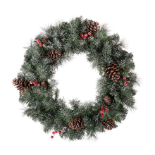 Load image into Gallery viewer, 24"D Pre-Lit Glittered Pine Cone Christmas Wreath with Warm White LED Light