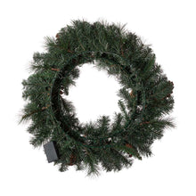 Load image into Gallery viewer, 24"D Pre-Lit Glittered Pine Cone Christmas Wreath with Warm White LED Light