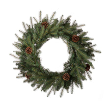 Load image into Gallery viewer, 24"D Pre-Lit Greenery Pine Cone Christmas Wreath with Warm White LED Light
