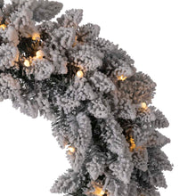 Load image into Gallery viewer, 24"D Pre-Lit Snow Flocked Christmas Wreath With Warm White LED Light