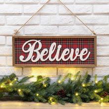 Load image into Gallery viewer, 24"L Wooden Double-signed Peace & Believe Hanging Sign Wall Decor