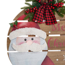 Load image into Gallery viewer, 30"H Lighted Round Wooden Santa Porch Décor