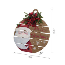 Load image into Gallery viewer, 30"H Lighted Round Wooden Santa Porch Décor
