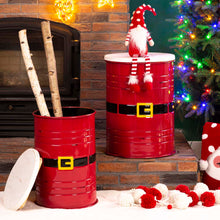 Load image into Gallery viewer, Christmas Santa Belt Metal Storage Container Space Saver with Wood Lid, Set of 2