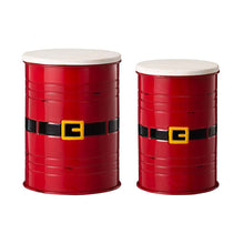 Load image into Gallery viewer, Christmas Santa Belt Metal Storage Container Space Saver with Wood Lid, Set of 2