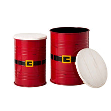 Load image into Gallery viewer, Christmas Santa Belt Metal Storage Container Space Saver with Wood Lid, Set of 2