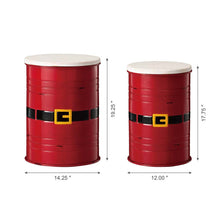 Load image into Gallery viewer, Christmas Santa Belt Metal Storage Container Space Saver with Wood Lid, Set of 2