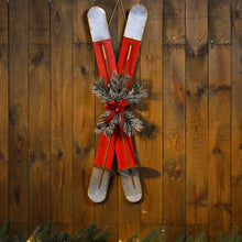 Load image into Gallery viewer, 35"H Red Christmas Wooden/Galvanized Ski Décor