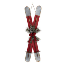 Load image into Gallery viewer, 35"H Red Christmas Wooden/Galvanized Ski Décor