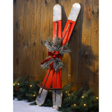 Load image into Gallery viewer, 35"H Red Christmas Wooden/Galvanized Ski Décor