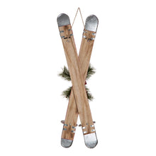 Load image into Gallery viewer, 35"H Red Christmas Wooden/Galvanized Ski Décor