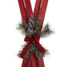 Load image into Gallery viewer, 35"H Red Christmas Wooden/Galvanized Ski Décor