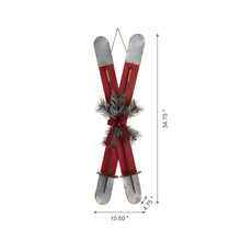 Load image into Gallery viewer, 35"H Red Christmas Wooden/Galvanized Ski Décor