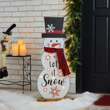 Load image into Gallery viewer, 36"H Lighted Wooden Christmas Snowman Porch Décor with Plaid Scarf