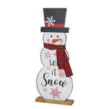 Load image into Gallery viewer, 36"H Lighted Wooden Christmas Snowman Porch Décor with Plaid Scarf