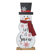 Load image into Gallery viewer, 36"H Lighted Wooden Christmas Snowman Porch Décor with Plaid Scarf