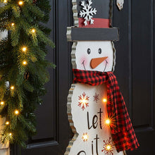 Load image into Gallery viewer, 36"H Lighted Wooden Christmas Snowman Porch Décor with Plaid Scarf