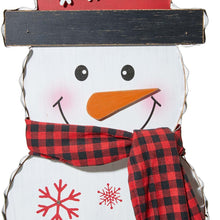 Load image into Gallery viewer, 36"H Lighted Wooden Christmas Snowman Porch Décor with Plaid Scarf
