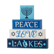 Load image into Gallery viewer, 11"L Hanukkah LED Lighted Wooden/Metal Block Word Sign Decor(8 Bulbs)