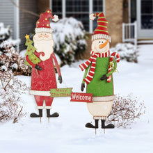 Load image into Gallery viewer, Set of 2 Metal Snowman & Santa Yard Stake or Standing Décor or Wall Décor