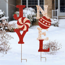 Load image into Gallery viewer, Set of 2 Rusty Metal "JOY" & "NOEL" Yard Stake or Wall Décor