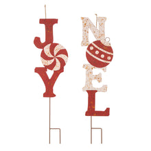 Load image into Gallery viewer, Set of 2 Rusty Metal "JOY" & "NOEL" Yard Stake or Wall Décor