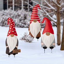 Load image into Gallery viewer, Christmas Metal Gnome Yard Stake or Standing Decor or Wall Decor, Set of 3
