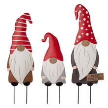 Load image into Gallery viewer, Christmas Metal Gnome Yard Stake or Standing Decor or Wall Decor, Set of 3