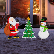 Load image into Gallery viewer, 24"H Set of 3 Metal Santa/Snowman/Tree Yard Stake or Wall Décor (2 Functions)