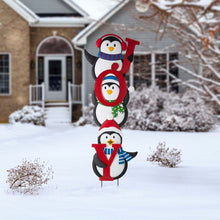 Load image into Gallery viewer, 42"H Set of 3 Metal "JOY" Penguin Yard Stake or Wall Décor (2 Functions)