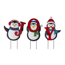Load image into Gallery viewer, 42"H Set of 3 Metal "JOY" Penguin Yard Stake or Wall Décor (2 Functions)