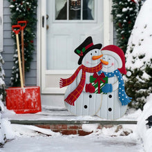 Load image into Gallery viewer, 30"H Metal Lovely Snowman Couple Yard Stake or Standing Decor or Wall Décor (3 Functions)