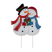 Load image into Gallery viewer, 30"H Metal Lovely Snowman Couple Yard Stake or Standing Decor or Wall Décor (3 Functions)