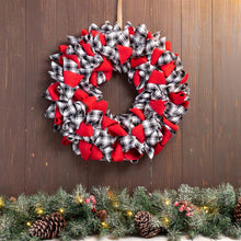 Load image into Gallery viewer, 18.5"D Christmas Black and White Plaid Fabric Wreath