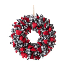 Load image into Gallery viewer, 18.5"D Christmas Black and White Plaid Fabric Wreath