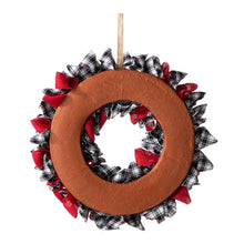 Load image into Gallery viewer, 18.5"D Christmas Black and White Plaid Fabric Wreath