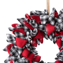 Load image into Gallery viewer, 18.5"D Christmas Black and White Plaid Fabric Wreath