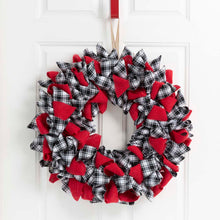 Load image into Gallery viewer, 18.5"D Christmas Black and White Plaid Fabric Wreath