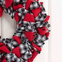 Load image into Gallery viewer, 18.5"D Christmas Black and White Plaid Fabric Wreath