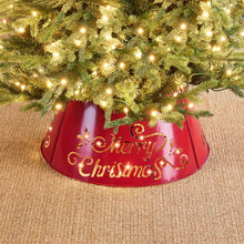 Load image into Gallery viewer, 22"D Red "Merry Christmas" Cutout Metal Tree Collar with Light String