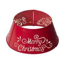 Load image into Gallery viewer, 22"D Red "Merry Christmas" Cutout Metal Tree Collar with Light String