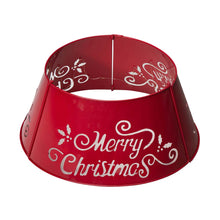 Load image into Gallery viewer, 22"D Red "Merry Christmas" Cutout Metal Tree Collar with Light String