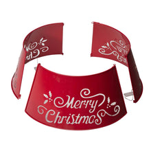 Load image into Gallery viewer, 22"D Red "Merry Christmas" Cutout Metal Tree Collar with Light String