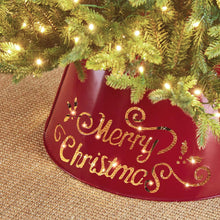 Load image into Gallery viewer, 22"D Red "Merry Christmas" Cutout Metal Tree Collar with Light String
