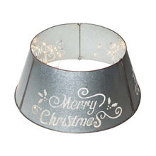 Load image into Gallery viewer, 22"D Galvanized "Merry Christmas" Cutout Metal Tree Collar with Light String