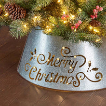 Load image into Gallery viewer, 22"D Galvanized "Merry Christmas" Cutout Metal Tree Collar with Light String
