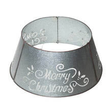 Load image into Gallery viewer, 22"D Galvanized "Merry Christmas" Cutout Metal Tree Collar with Light String