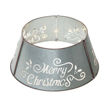 Load image into Gallery viewer, 26"D Galvanized "Merry Christmas" Cutout Metal Tree Collar with Light String