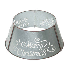 Load image into Gallery viewer, 26"D Galvanized "Merry Christmas" Cutout Metal Tree Collar with Light String