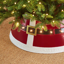 Load image into Gallery viewer, 26"D Red Metal Santa Belt Tree Collar with Light String